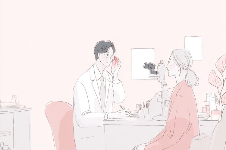 経結膜脱脂後のを医師が丁寧にチェック