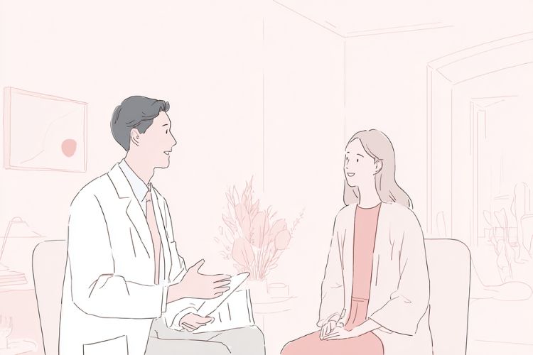 カウンセリングで治療方針を説明する医師