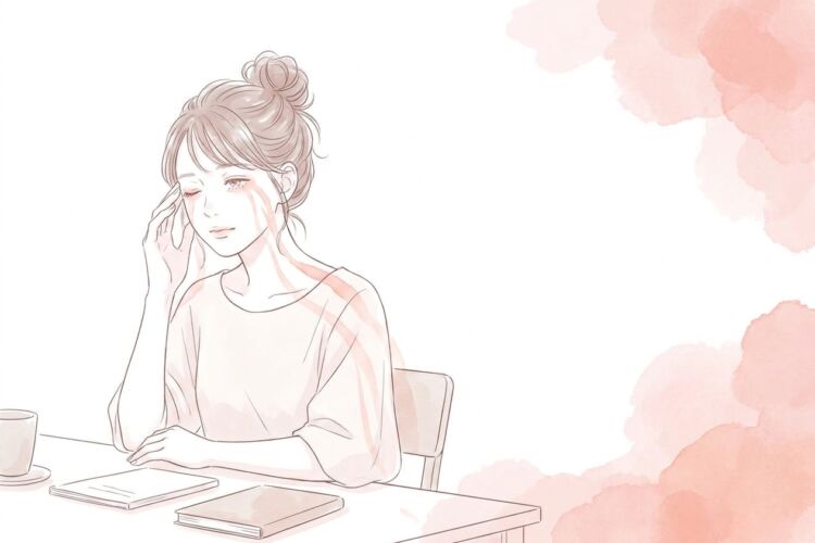目の疲れが頭痛や肩こりへつながる様子を描いたやさしいイラスト