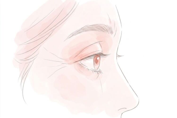 眼瞼下垂で額の筋肉を使い頭痛・肩こりが起きるしくみの概念イラスト
