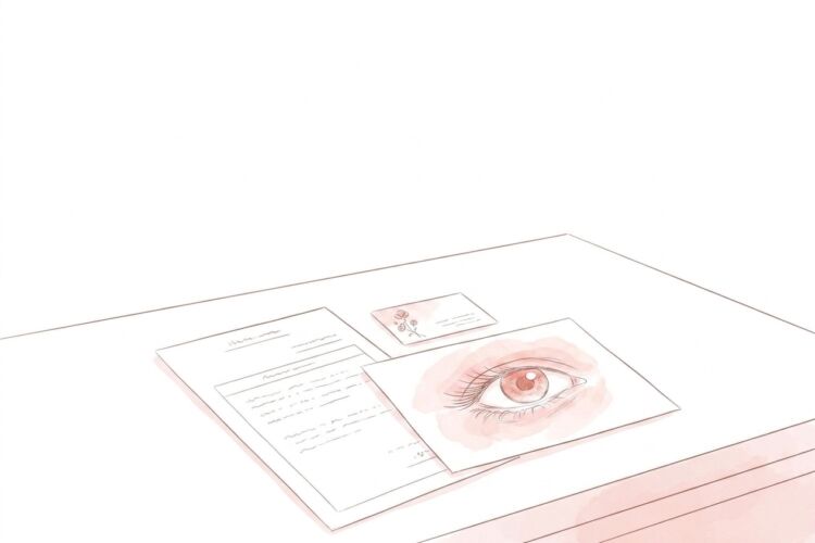 眼瞼下垂の保険適用を表す書類と目のやさしいイラスト
