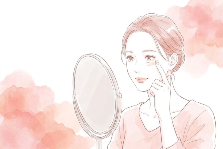 コンシーラーやマッサージで一時的にケアする女性のイラスト
