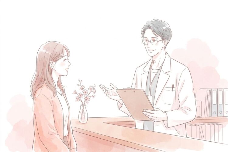 Dr.やなが患者に丁寧にカウンセリングする様子のイラスト
