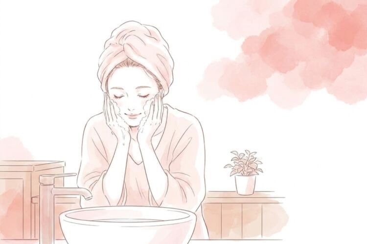 メイクや洗顔など日常を再開する女性のイラスト
