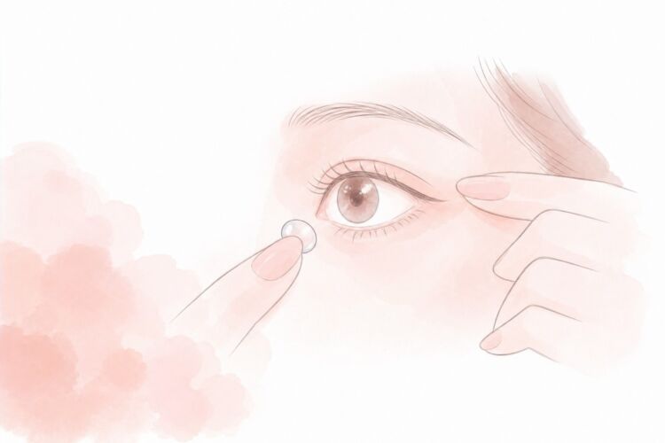 ハードコンタクトレンズを目に入れるときの手元のイラスト