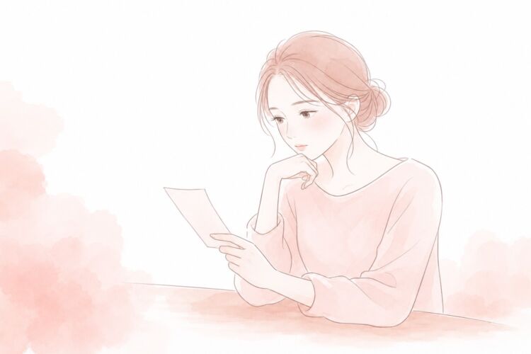 医療費の領収書を手に考える女性のイラスト