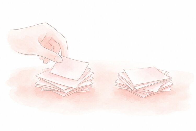 領収書を二つに仕分けしている手元のイラスト
