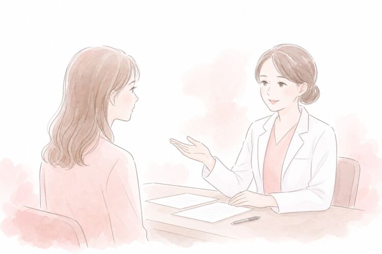 再手術について医師に相談する女性のイラスト