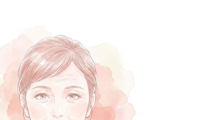 眉を上げて目を開け、おでこにシワが寄っている女性