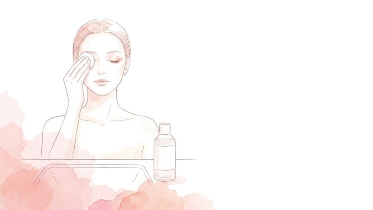 コットンをそっと当ててアイメイクを落とす女性